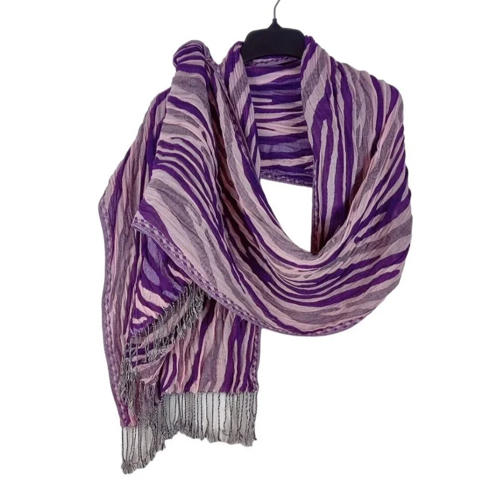 Scarf Shawl Purple Pink Tone Fringe Crinkle Double Woven Material Texture Mesh